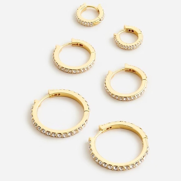 J crew Pavé hoop earrings set-of-three crystal gold silver - Picture 1 of 3
